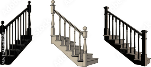 vector set of Illustration of different stair spindles and balusters isolated on white
