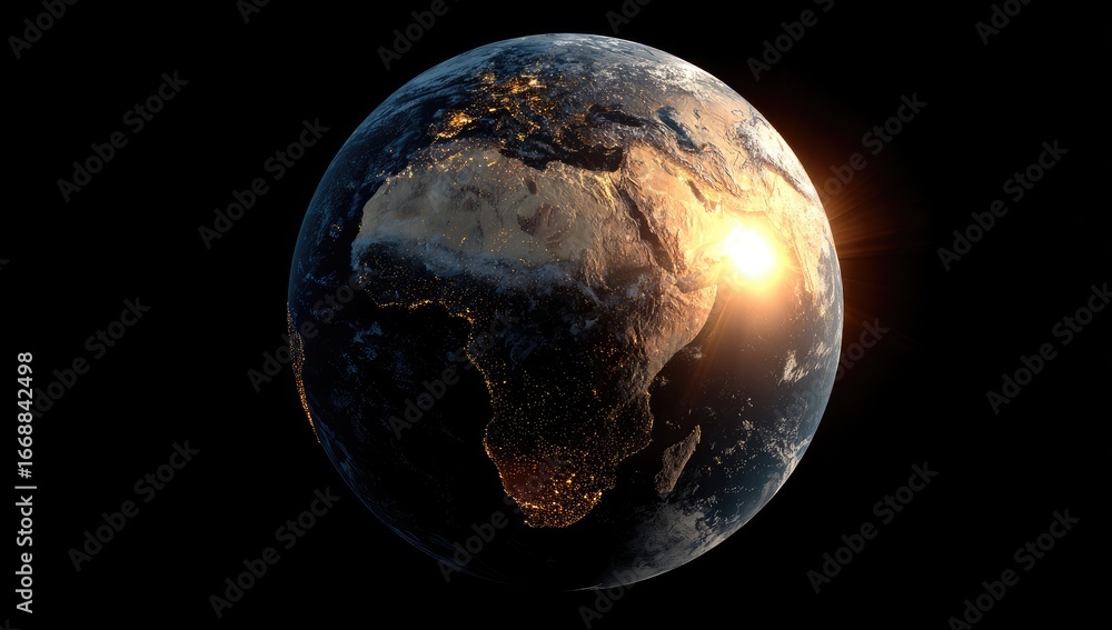 Fototapeta premium Earth seen from space, sunrise over Africa