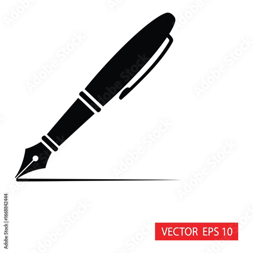 Elegant black silhouette of a classic fountain pen with a sharp nib for writing silhouette