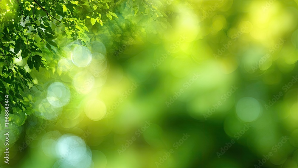 Obraz premium Blurred vibrant green leaves and sunlight