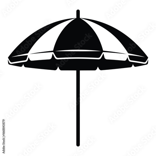 Classic striped beach umbrella providing shade on a sunny day outdoor protection accessory silhouette