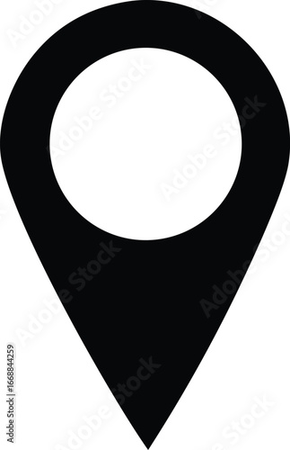 Simple black map pin icon for location services and navigation websites highlighting destination and pointer symbolism