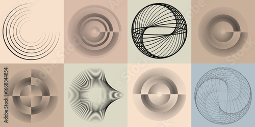 Lines and spirals in Circle Form .Rotate rounded shape Vector .Rotating dots form a circle .Rotating and linear design element . Various lines forming round shape . Abstract Geometric line art 