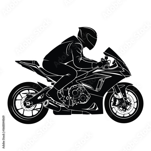 Dynamic silhouette of a professional rider on a sport motorcycle in motion silhouette