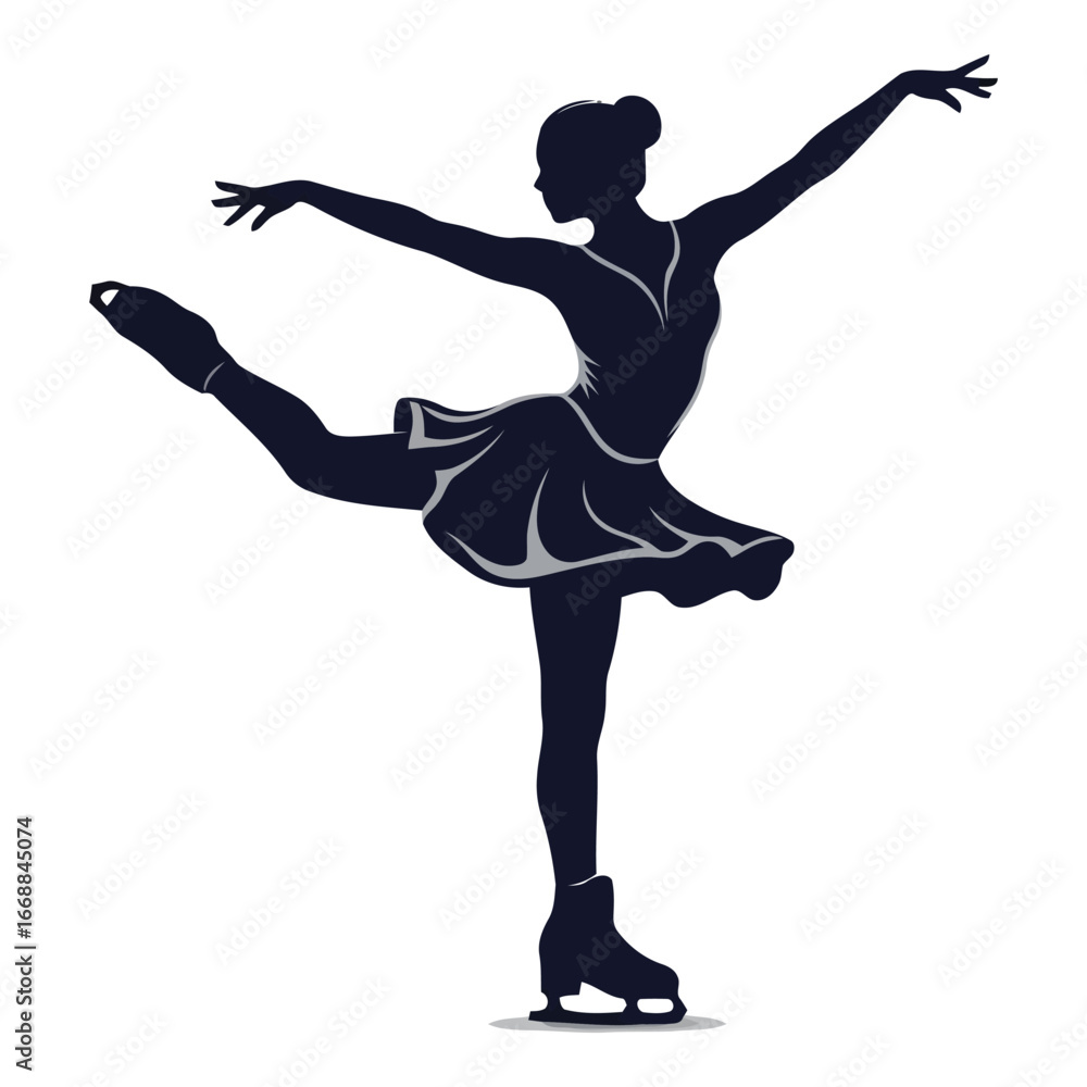 Obraz premium Elegant figure skater silhouette in dynamic pose performing on ice silhouette
