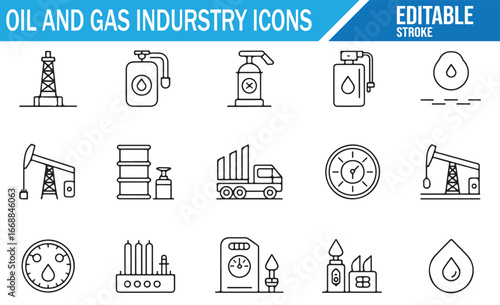 Editable Oil and Gas Industry Outline Icons for Petroleum and Energy
