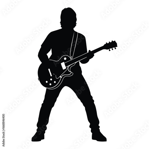 Silhouette of a musician playing an electric guitar with energy and passion silhouette