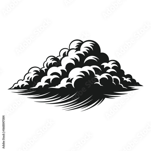 Dramatic cumulus cloud formation with bold black ink style and dynamic light shading silhouette