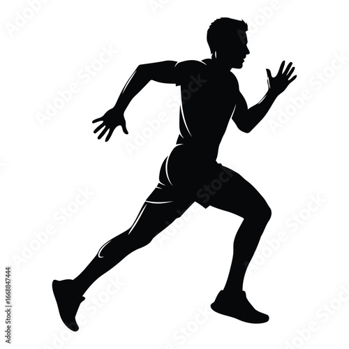Dynamic silhouette of a muscular man running fast capturing motion and athleticism silhouette