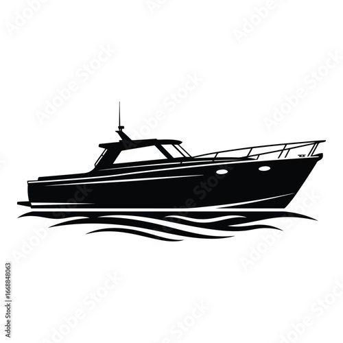 Sleek motorboat sailing smoothly through wavy water maritime transportation nautical theme silhouette