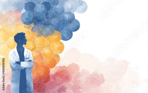 Scientist Standing Amidst Colorful Abstract Background