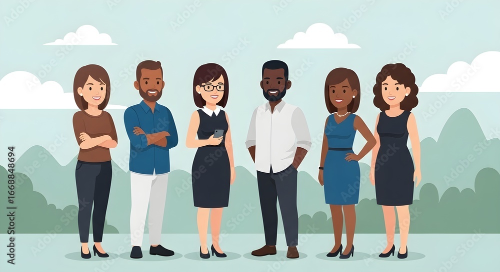 Fototapeta premium Diverse Group of Smiling Business Professionals Standing Together in a Collaborative and Inclusive Team Setting