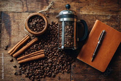 Wallpaper Mural French press coffee pot and coffee beans Torontodigital.ca