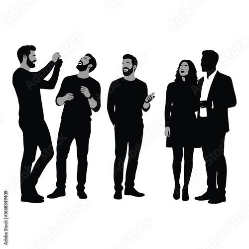 Diverse group of stylish people silhouettes casually conversing and enjoying moments together outdoors silhouette