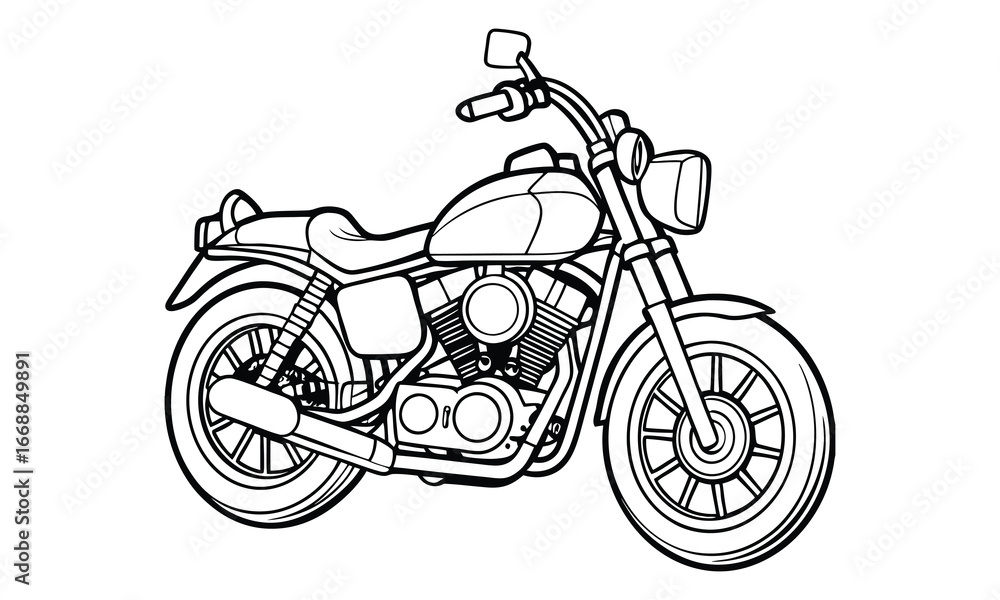 Obraz premium Harley-Davidson Sportster Kids vector line art and silhouette t shirt design, elegant detailed illustration, perfect for printable coloring pages, art therapy relaxation and stress relief.