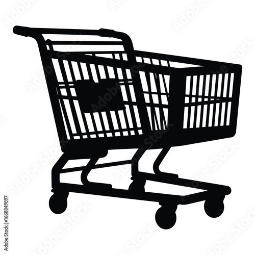 Silhouette of a metal shopping cart for groceries with wheels ready for commerce and retail silhouette