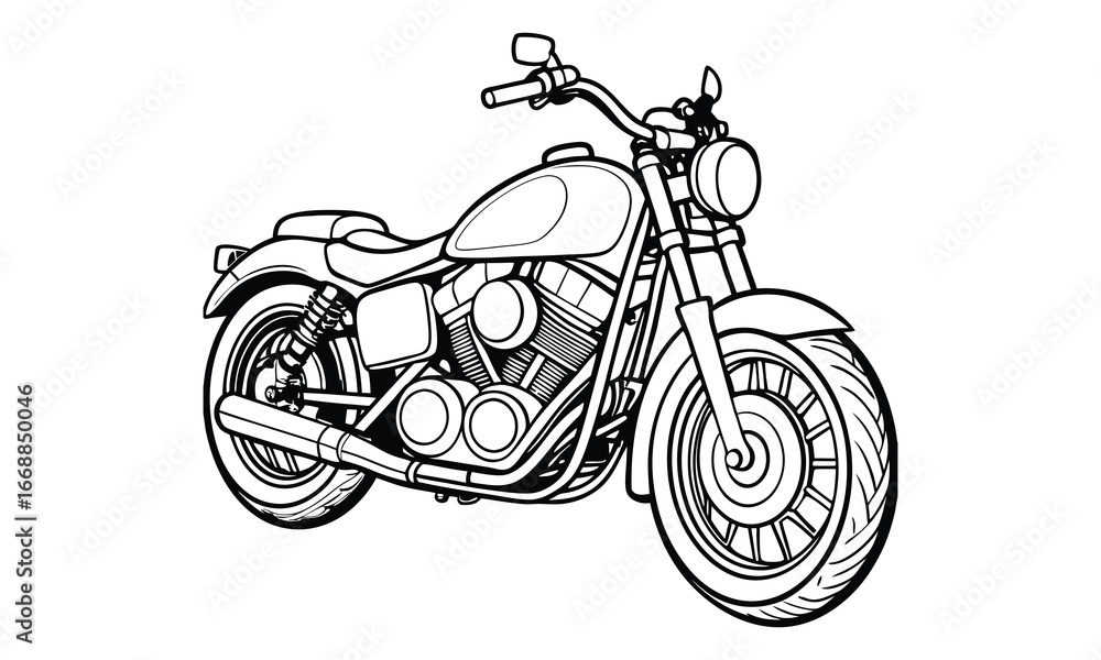 Naklejka premium Harley-Davidson Sportster Kids vector line art and silhouette t shirt design, elegant detailed illustration, perfect for printable coloring pages, art therapy relaxation and stress relief.