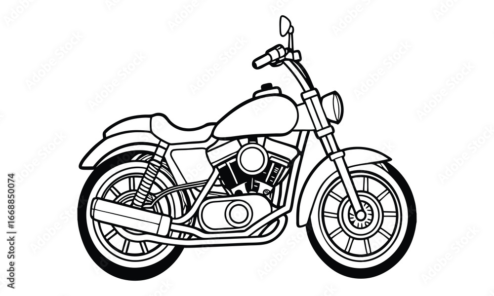 Fototapeta premium Harley-Davidson Sportster Kids vector line art and silhouette t shirt design, elegant detailed illustration, perfect for printable coloring pages, art therapy relaxation and stress relief.