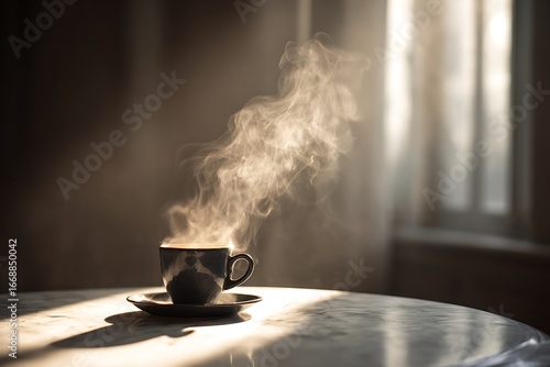 Wallpaper Mural cup of hot coffee on the table Torontodigital.ca