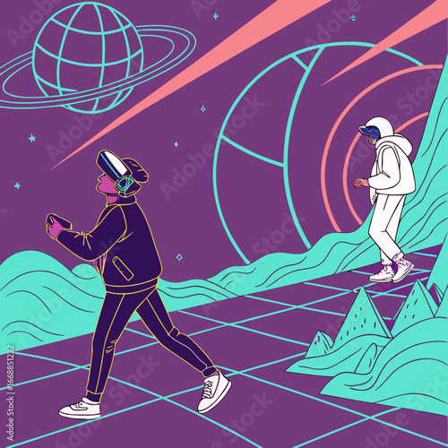 Surreal Virtual Reality World Vector Art