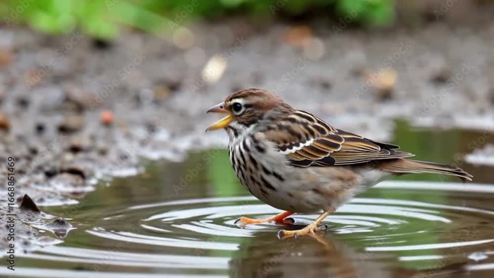 Un pajaro en un charco de agua