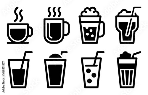 Wallpaper Mural Collection of Black and White Beverage Icons: Coffee, Tea, and Cold Drinks Torontodigital.ca