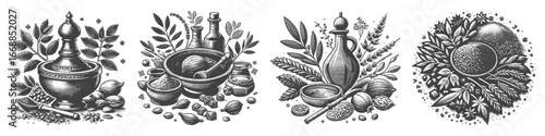 Vintage Hand-Drawn Herbal Medicine Illustration, Traditional Plant Engraved Vector for Healing and T-Shirt Design