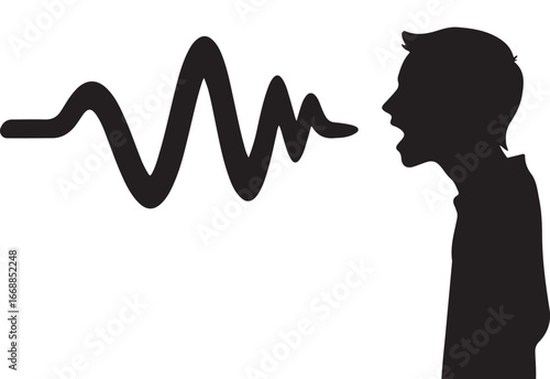 Silhouette of a person speaking with sound waves emanating from mouth talking