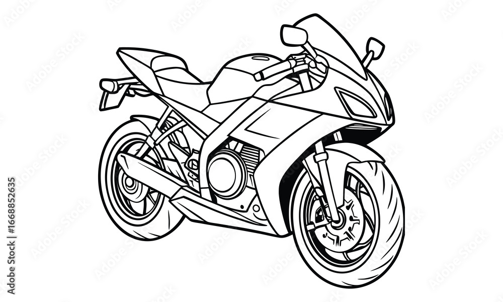 Fototapeta premium Kawasaki Ninja Kids silhouette and vector line art t shirt design, intricate detailed drawing, adult coloring pages, printable art for stress relief and relaxation, high-quality illustration.