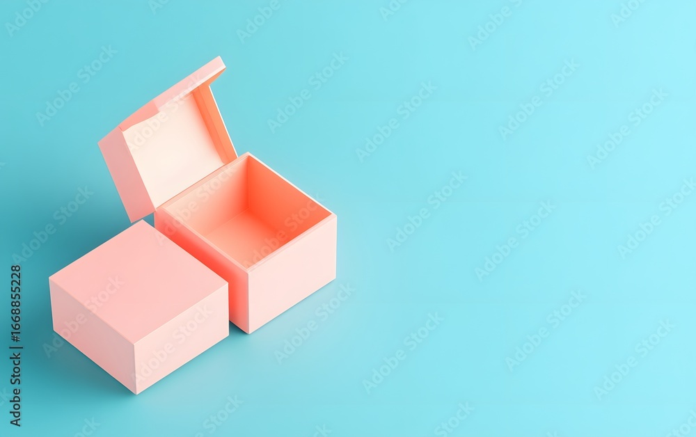 Obraz premium Pastel Pink Empty Gift Boxes on Blue Background Product Mockup