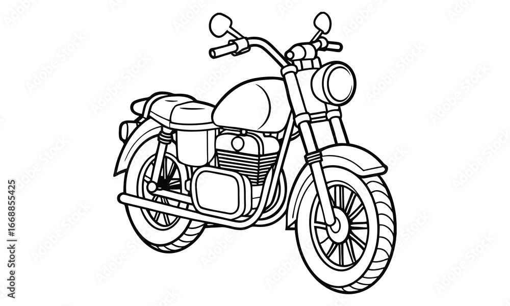 Obraz premium Royal Enfield Classic Kids silhouette and vector line art t shirt design, intricate detailed drawing, adult coloring pages, printable art for stress relief and relaxation, high-quality illustration.
