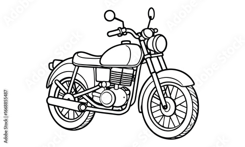 Royal Enfield Classic Kids silhouette and vector line art t shirt design, intricate detailed drawing, adult coloring pages, printable art for stress relief and relaxation, high-quality illustration.