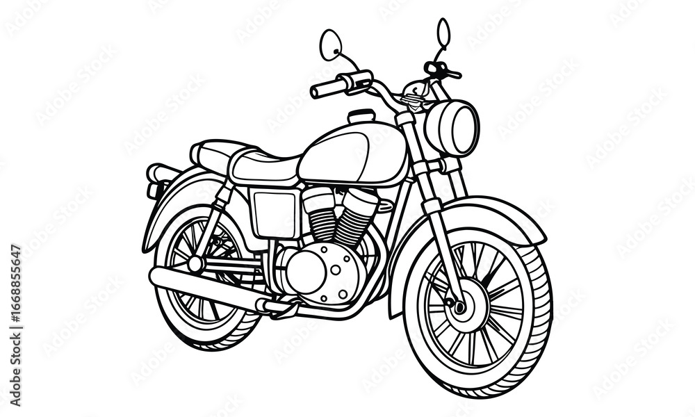Obraz premium Royal Enfield Classic Kids silhouette and vector line art t shirt design, intricate detailed drawing, adult coloring pages, printable art for stress relief and relaxation, high-quality illustration.