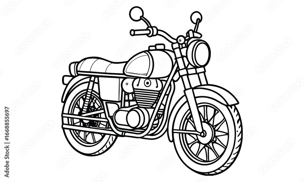 Obraz premium Royal Enfield Classic Kids silhouette and vector line art t shirt design, intricate detailed drawing, adult coloring pages, printable art for stress relief and relaxation, high-quality illustration.