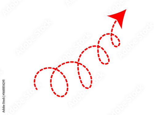 A red dashed spiral arrow pointing up, symbolizing growth, progress, and upward momentum on a white background.