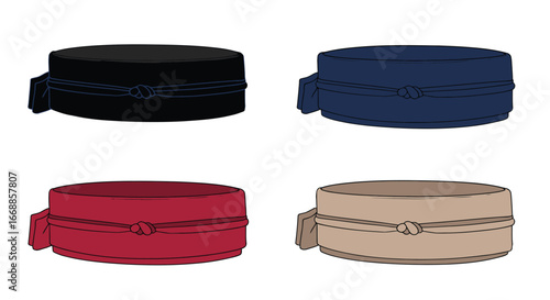 Elegant vector set of four obi belts against a pristine white backdrop