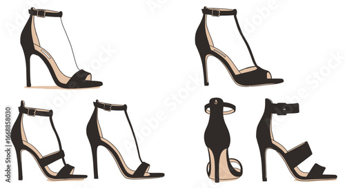 Elegant Ankle Strap Heels Vector Set Displayed on White Background for Fashion