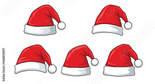 Festive Santa Hats Set, Vector Illustration for Holiday Cheer and Decoration