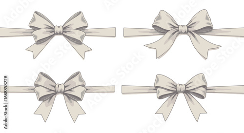 Elegant Set of Beige Ribbon Bows Isolated on White for Gift and Decoration