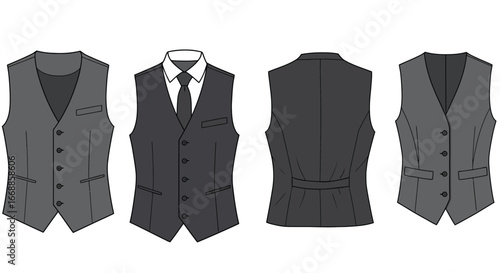Elegant vector illustration displaying waistcoat design variations on white background