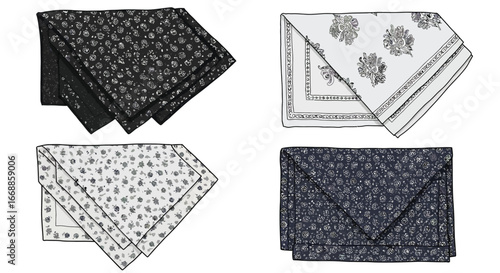 Elegant pocket squares set with unique patterns on a white background showcase