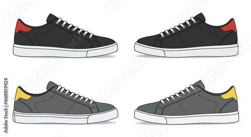 Sleek sneaker collection vector art, featuring minimalist designs with colorful accents