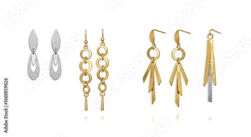 Elegant drop earrings assortment showcasing jewelry on bright white backdrop