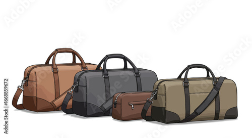 Stylish duffel bags on a seamless white background, ready for adventure