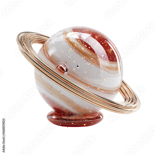 Glass Saturn sculpture, with ring and stand. Swirls of color, celestial decor