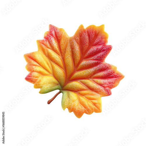 Vibrant autumn leaf with textured veins against a black background