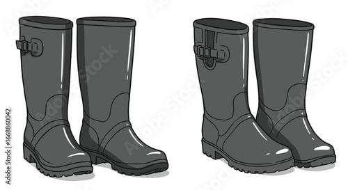 Elegant vector illustration featuring two pairs of simple black galoshes