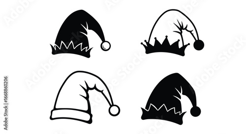 Festive Elf Hat Silhouettes, Isolated Vector Design for Christmas Projects