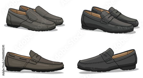Four pairs of driving shoes displayed on a white background for elegance