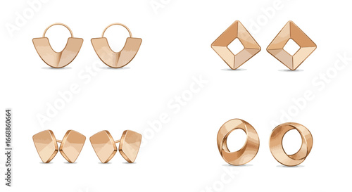 Elegant collection: Four unique geometric stud earring sets in minimalist style